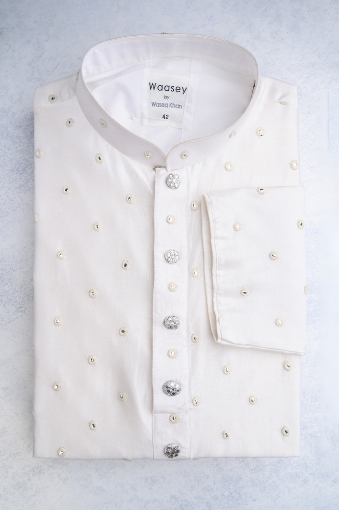 White Pearl-Studded Panjabi